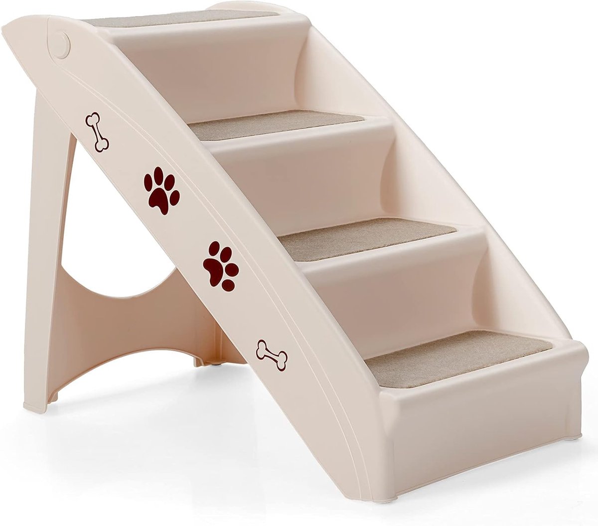 Hondentrap Opvouwbaar - Huisdier trap - Huisdieren helpen - 4 Treden - 19 inch hoog - Beige