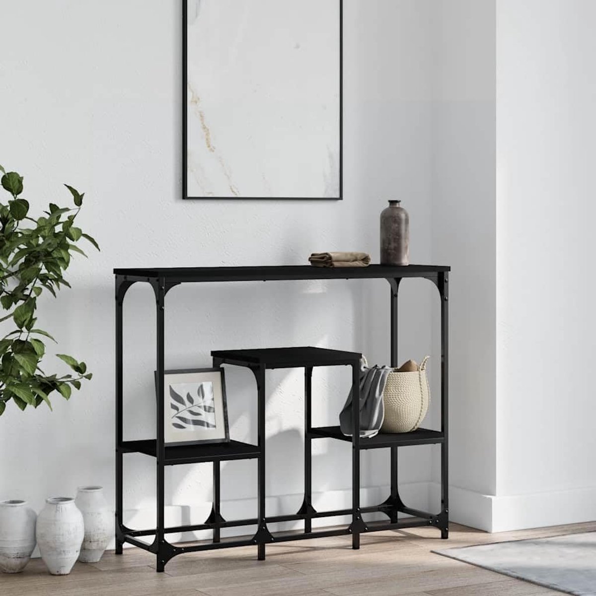 Consoletafel - Bijzettafel Haltafel - Woonkamer Decoratie - Stalen Frame - 895 x 28 x 76 cm - Zwart