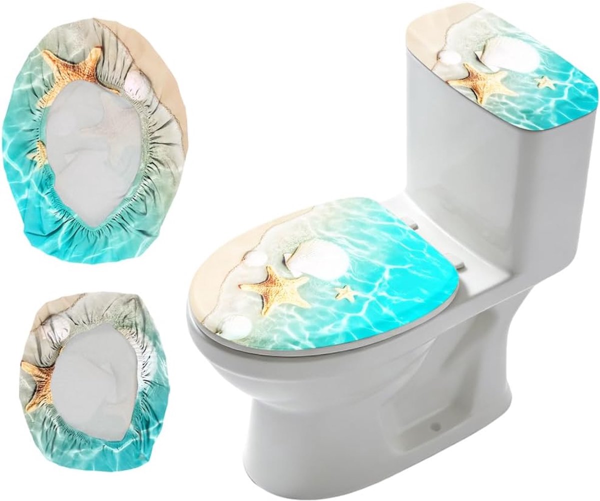 Toilet Deksel Set - Toilet Hoesjes - Badkamer Decoratie - Kust Strand Ontwerp - Universele Maat - Blauw