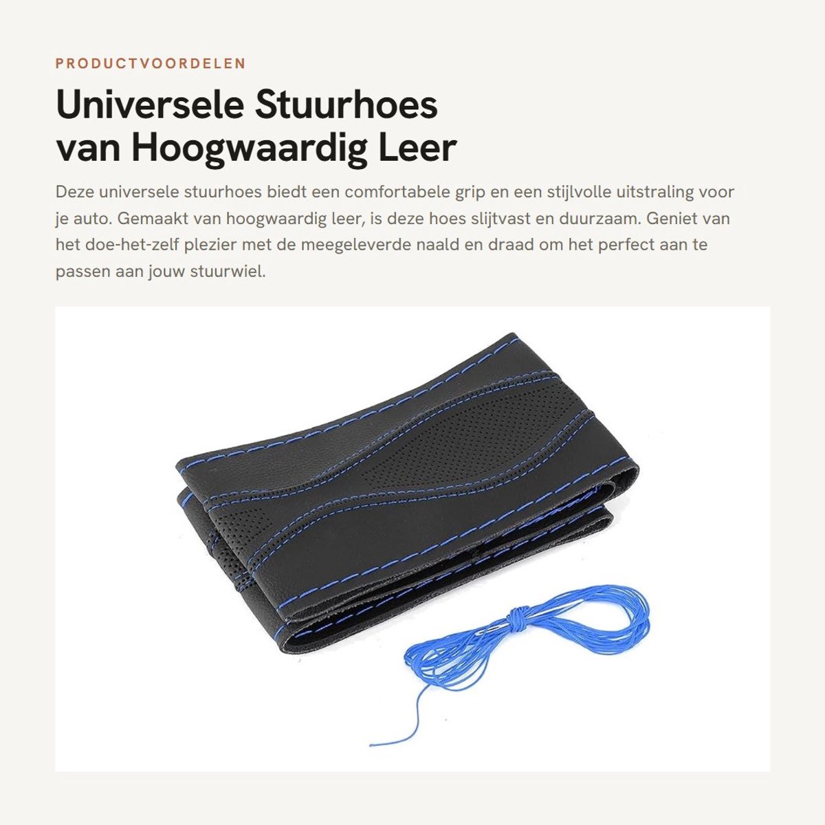 Dailygoods- Stuurhoes Universeel - Hoogwaardig Leer - 38 Cm - Handstiksel - Slijtvast - Comfortabel en Duurzaam - Stuurwielhoes