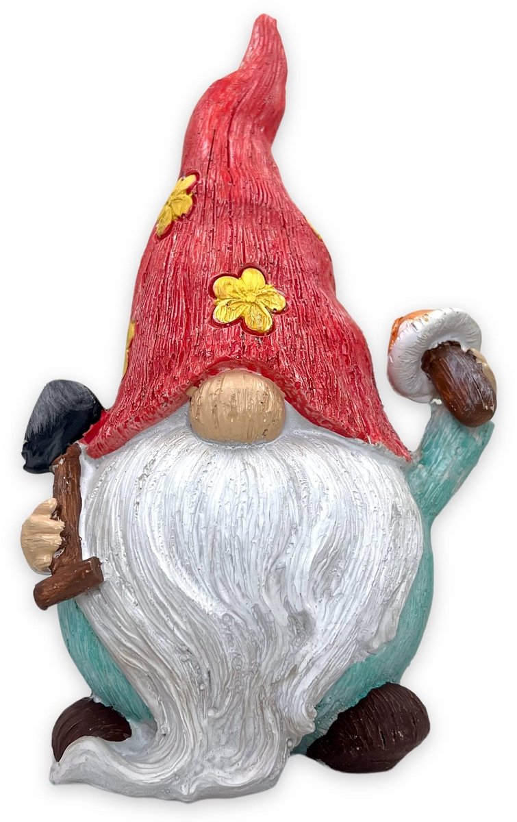 Dailygoods- Tuinkabouter Schattig - Tuinbeelden - Tuindecoratie voor buiten - Woondecoratie - Handbeschilderd - Duurzaam kunststeen - 22 cm