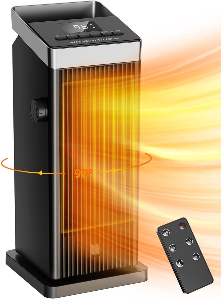 Ruimteverwarmer - Elektrische Kachel - Snelle Verwarming - 90 Graden Oscillatie - 1500 W - Zwart