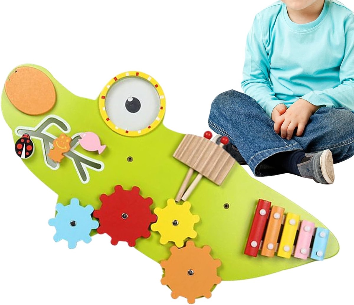 Sensorisch bord - Activiteitspanel - Leren en Spelen - Houten Educatief Speelgoed - 60 x 40 cm - Krokodil