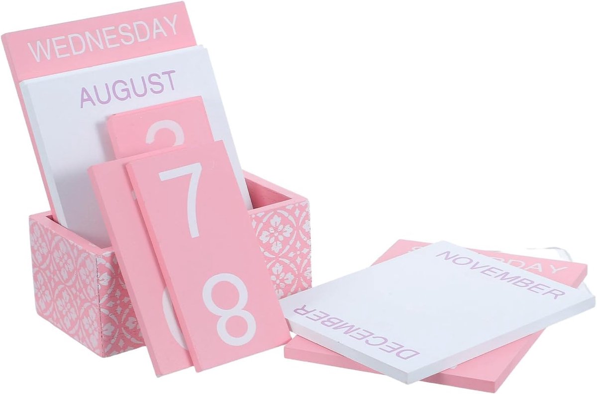 Houten Blokkalender - Eeuwigdurende Kalender - Thuis Kantoor - Natuurlijke Houtnerf - 15 cm Breed - Houtkleur