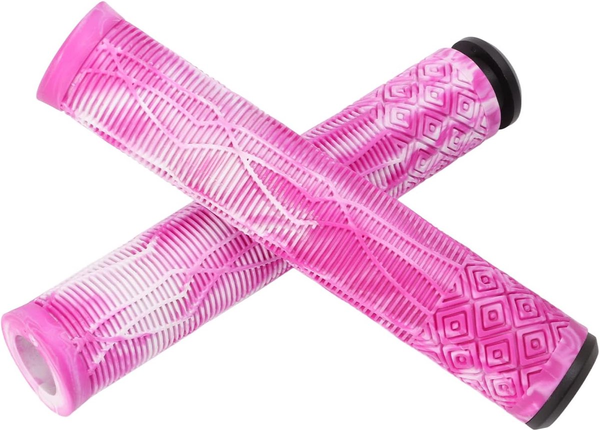 Fietsstuurgrepen - Zachte handvatten - Comfortabel fietsen - Schokabsorberend TPE-rubber - 222 mm standaard - Roze Paars Wit