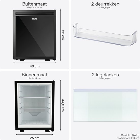 Mini Koelkast Vrijstaand 40 Liter - Tafelmodel Fridge met Instelbare Temperatuur - Minibar met Verstelbare Deurrichting - Zwart - BREND BR-2227 van MINI — afbeelding 4