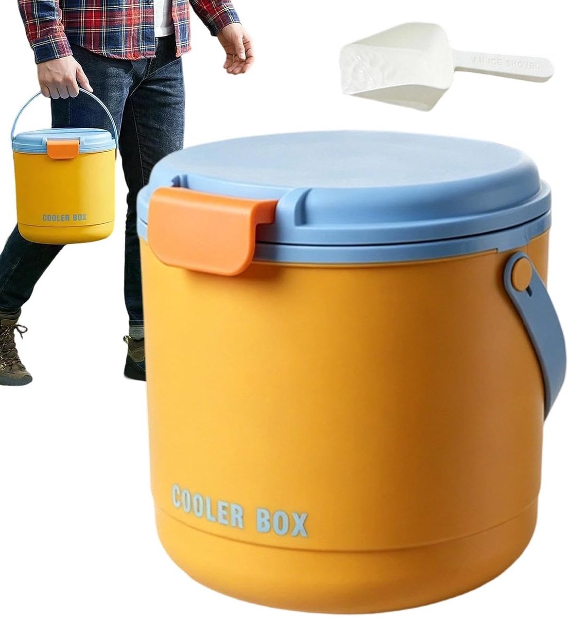 IJsemmer Met Deksel - IJsblokjeshouder - Dranken Koelen - 2-in-1 met bakken - 21x20x18 cm - Geel