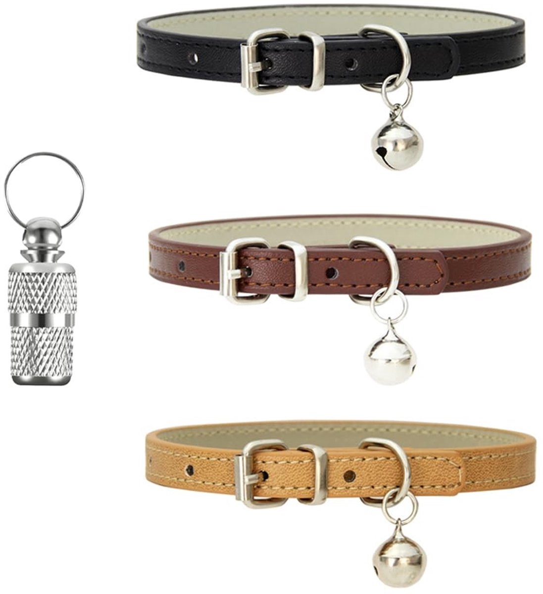 Dailygoods- Kattenhalsbanden 3-Pack - Leren Halsbanden - Verstelbaar - Duurzaam - Huisdiervriendelijk - Geschikt voor Katten - Halsband