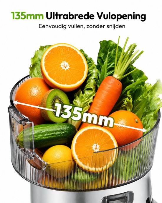 Seth Select Slowjuicer met 135 mm Vulopening - Koudedrukpers 220W met Drievoudig Filtersysteem - 0,7 Liter voor Fruit en Groenten - Zwart — afbeelding 5