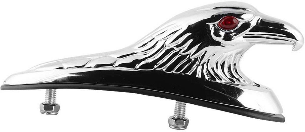 Dailygoods- Standbeeld Adelaarskop - Universele Decoratie - Motorfiets Spatbord - Aluminium - Nostalgische Look - Rode Ogen - Motorfiets Ornament