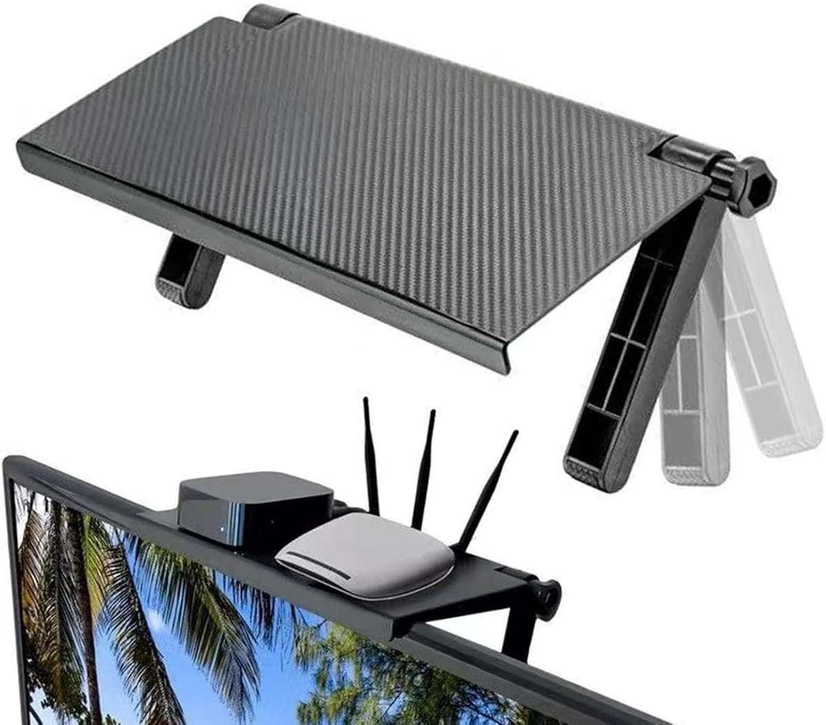 TV Plank - Monitor Plank - Apparaten Organiseren - Boorvrije Montage - 33 x 16 cm - Zwart