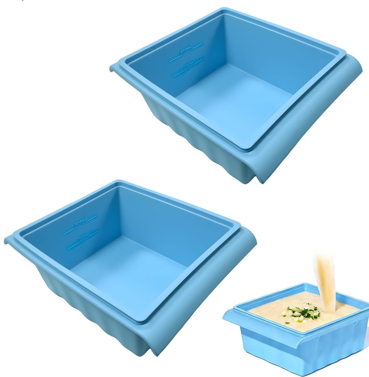 Dailygoods- IJsblokjesvorm BPA-vrij - Siliconen - Set van 2 - Vriesvorm voor soepen/sauzen - Flexibel - Vaatwasmachinebestendig - Diepvriesbakjes