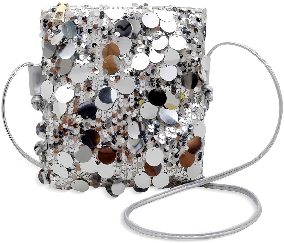 Dailygoods- Dameshandtas glinsterende pailletten - Schoudertas - Mini-tas - Feesttas - Zilveren tas - Polyester met ritssluiting