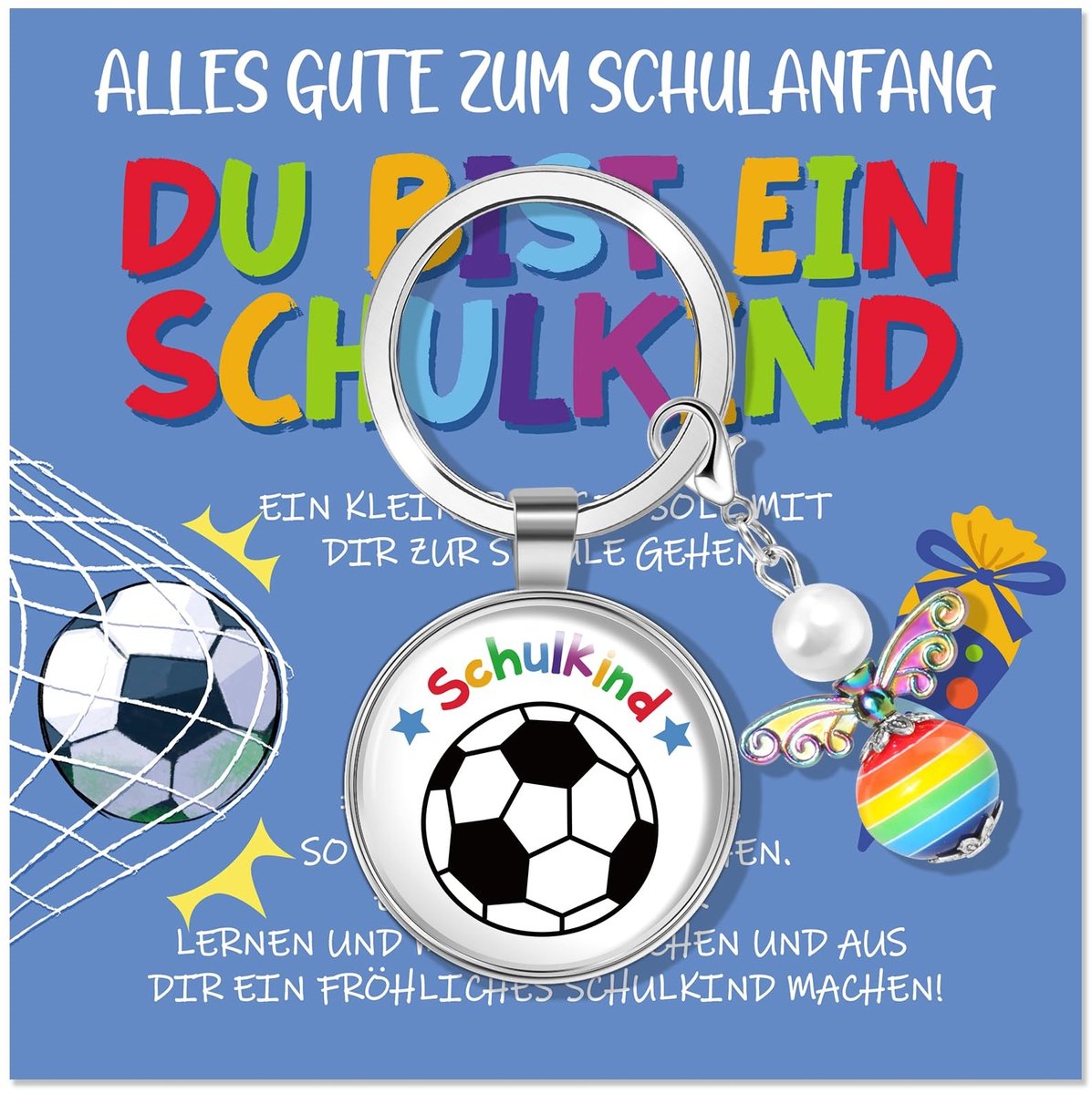 Dailygoods- Schoolzakvulling Voetbalmotief - Beschermengel/Geluksbrenger - Sleutelhanger - Eerste Schooldag - Cadeau voor Jongens - Creatieve Decoratie