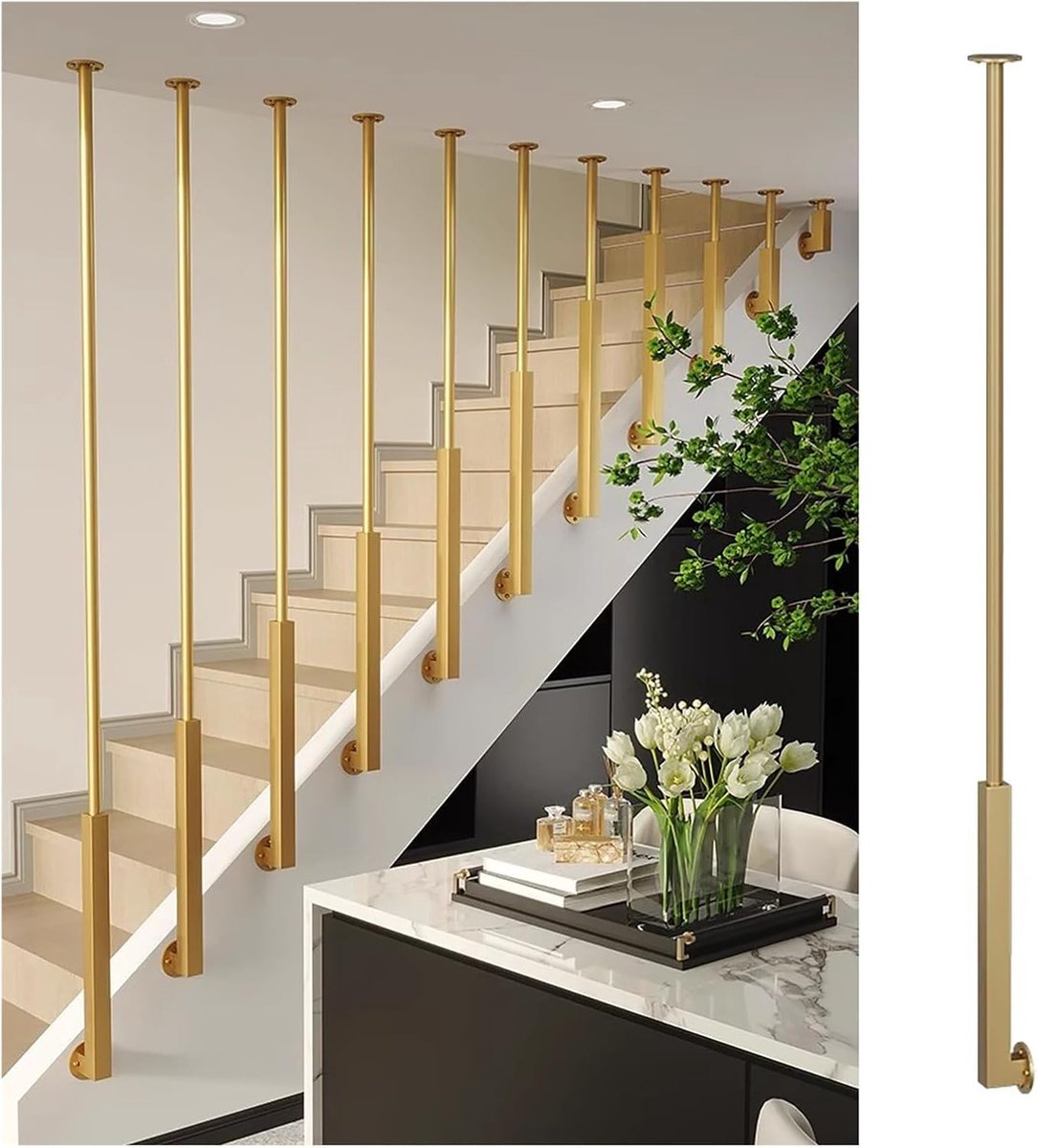 Smeedijzeren Balusters - Trap Spindels - Trap Versieren - Robuust Smeedijzer - 224 cm - Goud