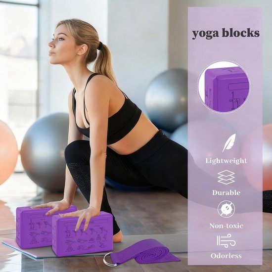 Yogablokken Set - Wigblokken Steunblokken - Yoga Balans Training - Antislip EVA Materiaal - 2 Delig - Lila — afbeelding 3