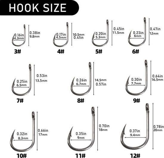 Dailygoods- Vishaken 300 Stuks - Koolstofstaal - Weerhaken - Voor Zoetwater/Zee - Opbergdoos - 10 Maten - Visgerei van Dailygoods — afbeelding 5