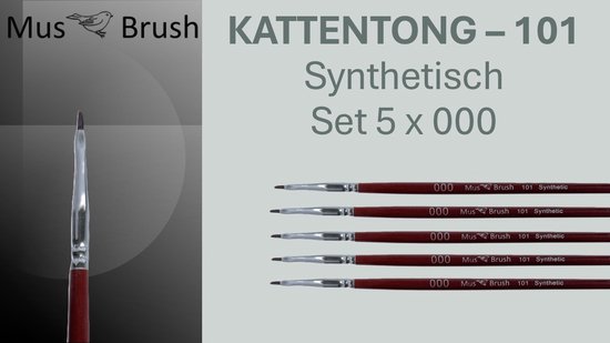MusBrush Serie 101 Detail Penselen - Maat 000 - Kattentong - 5 Stuks Voordeelverpakking - Voor Alle Verfsoorten - Olieverf, Acryl & Modelbouw