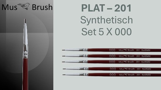 MusBrush Serie 201 Detail Penselen - Maat 000 - Plat - 5 Stuks Voordeelverpakking - Voor Alle Verfsoorten - Olieverf, Acryl & Modelbouw