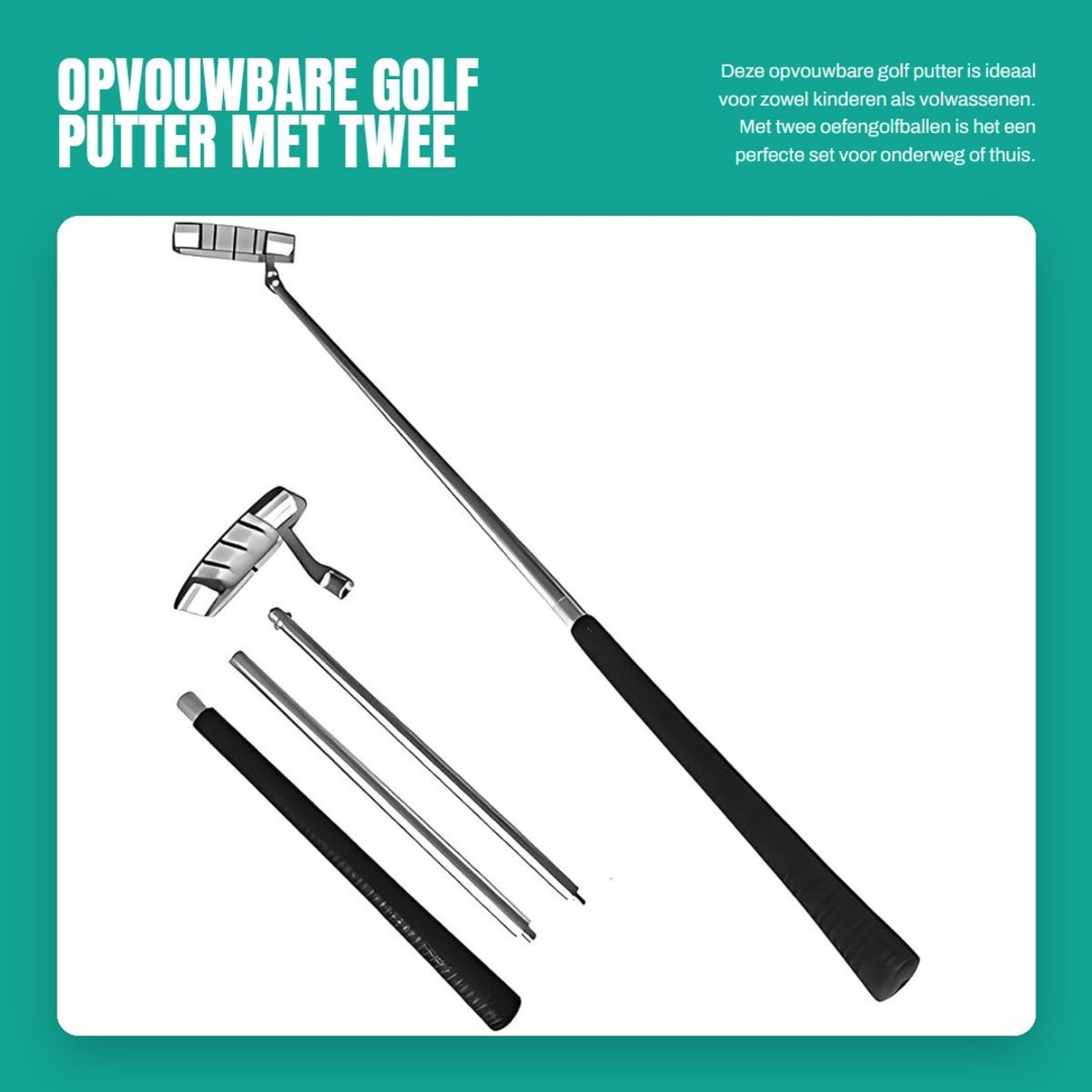 Dailygoods- Putter Opvouwbaar - Golfputter Set - Inclusief 2 Oefengolfballen - Geschikt voor Rechtshandigen - Draagbaar voor Reizen - Schokbestendig Design - Golfclub