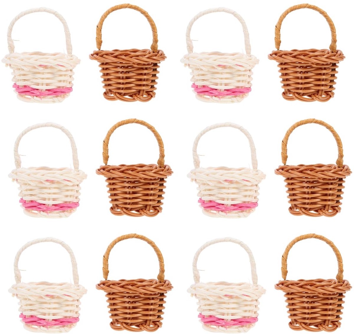 Dailygoods- Mini-boodschappenmanden 12 stuks - Gevlochten Mand - Snoepmanden - Tafeldecoratie - Bruiloftsmateriaal - Lichtgewicht en Draagbaar - Snoepmand