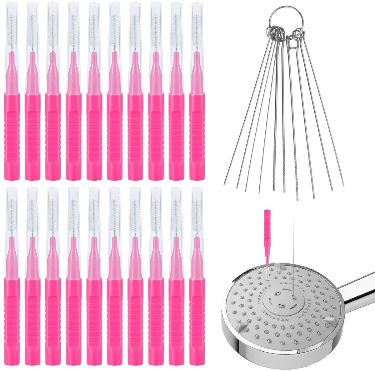 Dailygoods- Douchekopreiniger 30 Stuks - Roestvrij Stalen Naalden - Reinigingsborstels - Anti-Verstopping - Multi-Size - Voor Klein Gaatje - Ontstopper