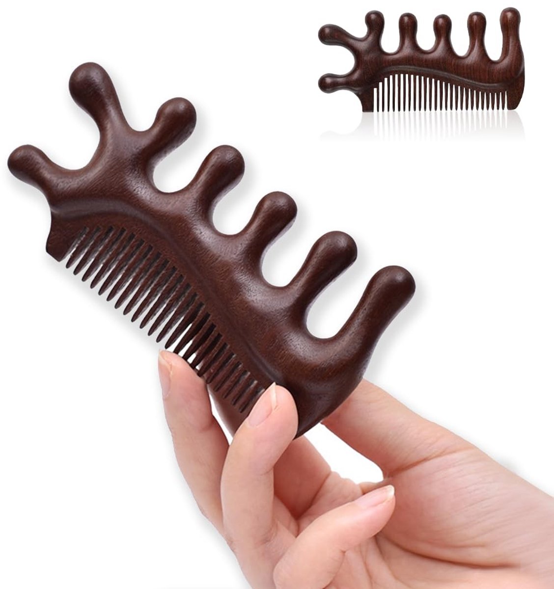 Dailygoods- Gua Sha Kam van Groen Sandelhout - Houten Kam - Hoofdhuidmassage - Haarverzorging - Antiklit - Natuurlijk Geurend - Haarverzorgingskam