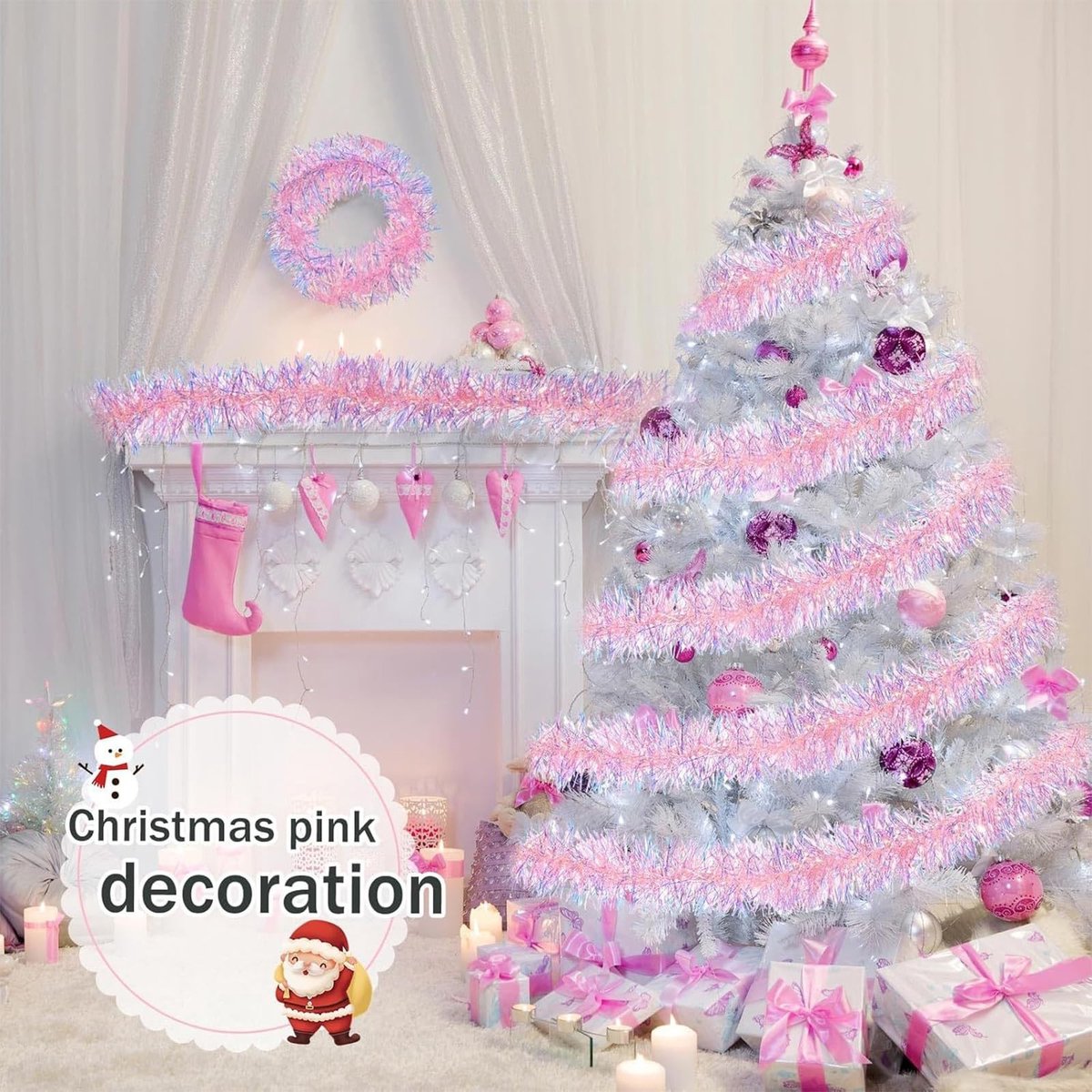 Dailygoods - 5 stuks kerstklatergoud, 2 meter roze glanzend klatergoud slinger, kerstboom klatergoud 9 cm breed, kerstdecoratiesklatergoud voor kerstboom, trap, thuisfeest, kantoordecoratie – foto 6