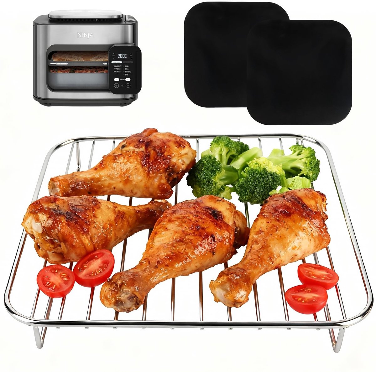 Dailygoods- Airfryer Accessoires Perfect Fit voor Ninja Combi - Roestvrij Stalen Rooster - Antiaanbaklaagmatten - Optimale Luchtcirculatie - Duurzaam en Veilig Gebruik - Airfryer Rack