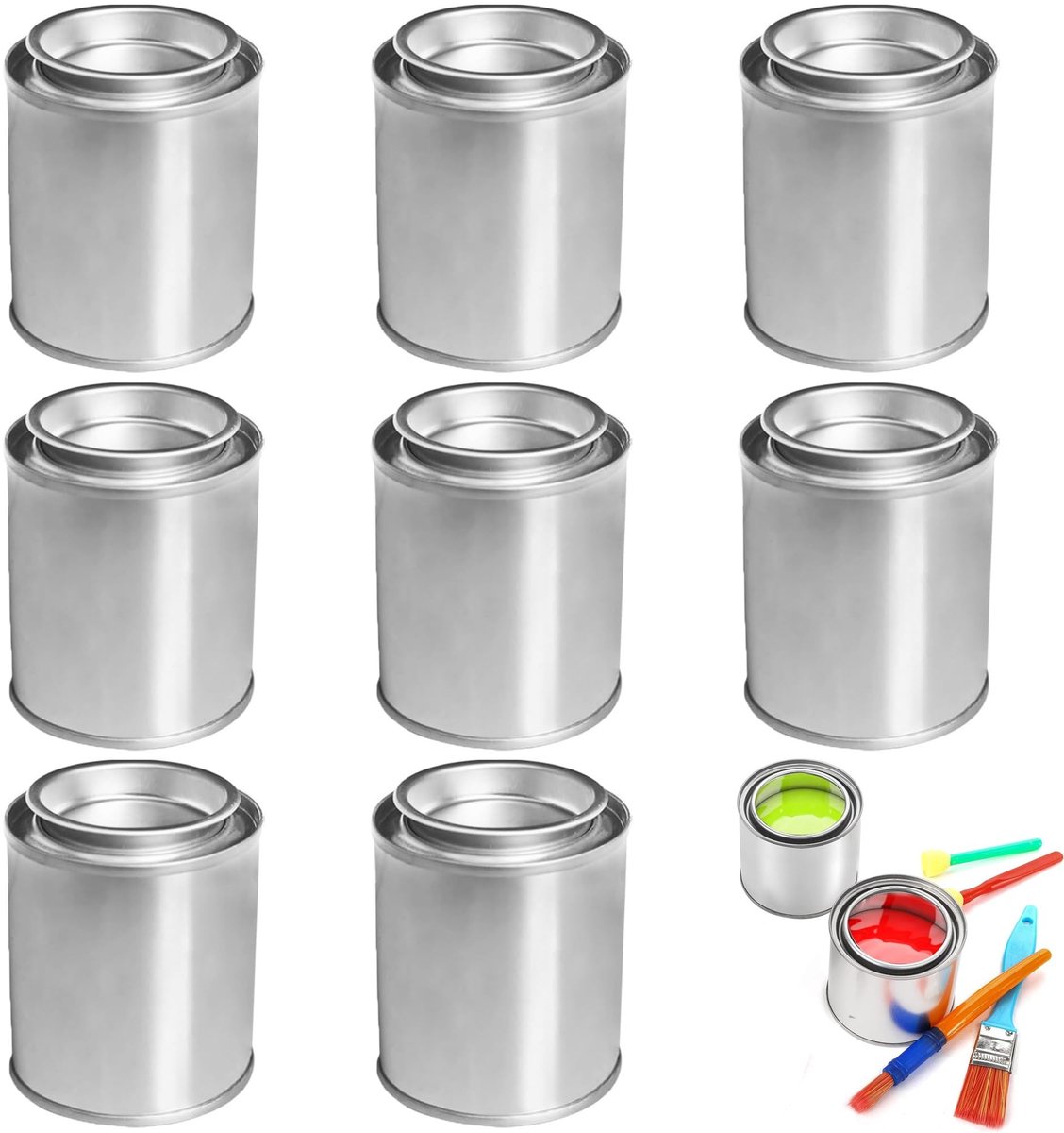 Dailygoods- Verfreservoir Duurzaam - Bewaarblik - Opbergblik met Deksel - Metaal - Compact - 8 x 100 ml