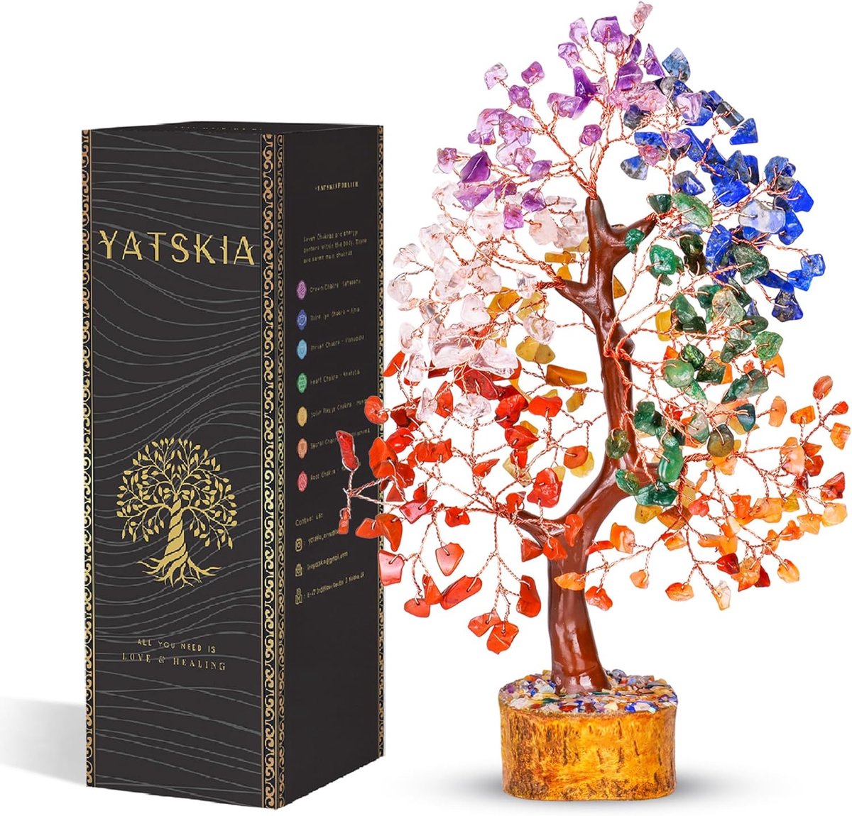 Kristallen boom - Levensboom chakra - Woondecoratie - Zeven edelstenen - 30 cm hoog - Zeven chakra
