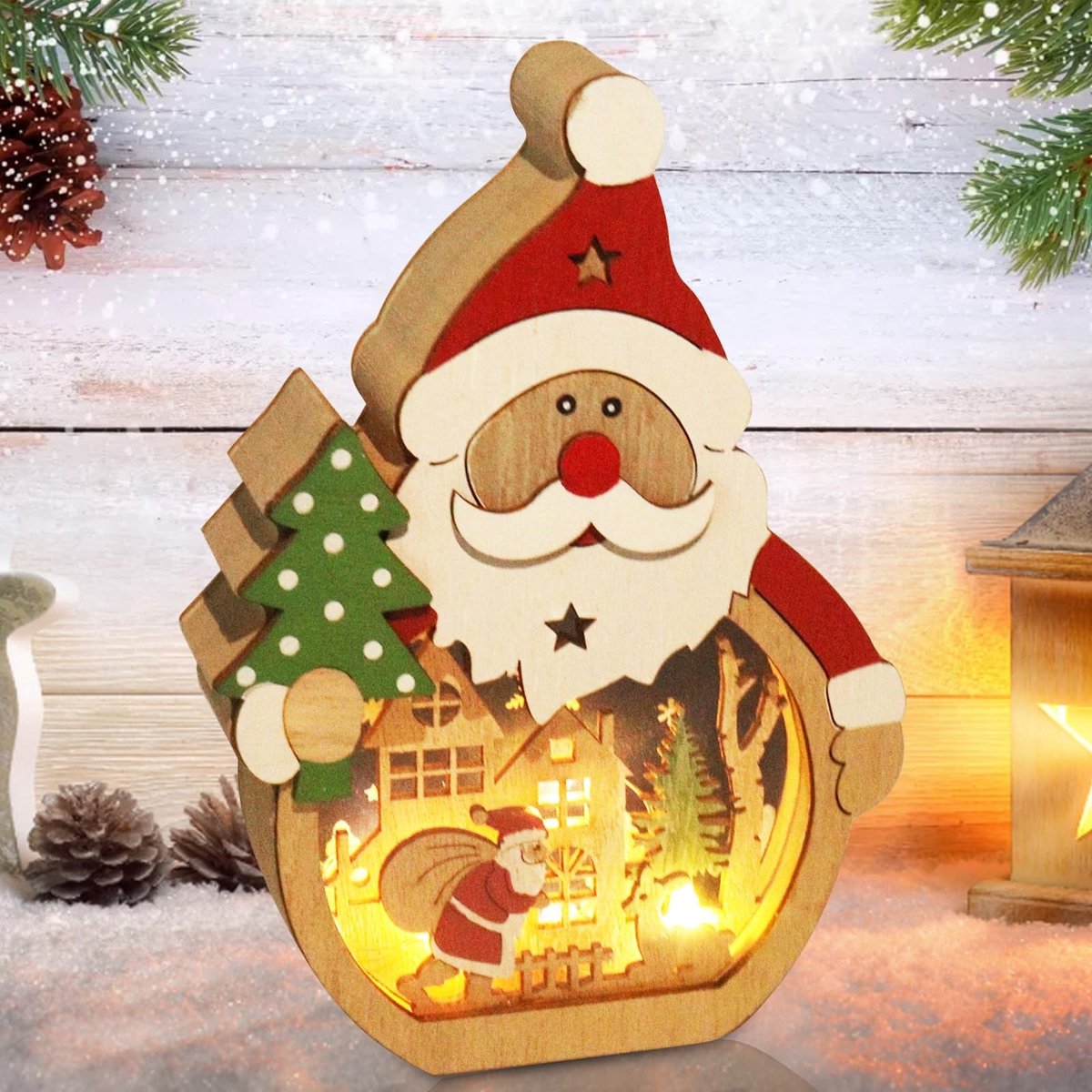 Dailygoods - Houten LED Kerstdecoratie voor Tafels