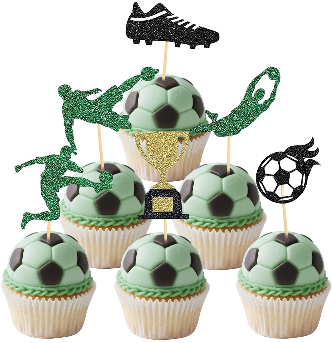 Dailygoods- Voetbaldecoratie 24 Stuks - Voetbal Cupcake Topper - Taartdecoratie - Muffindecoratie - Feestdecoratie - Karton/Hout Materialen - Taarttoppers