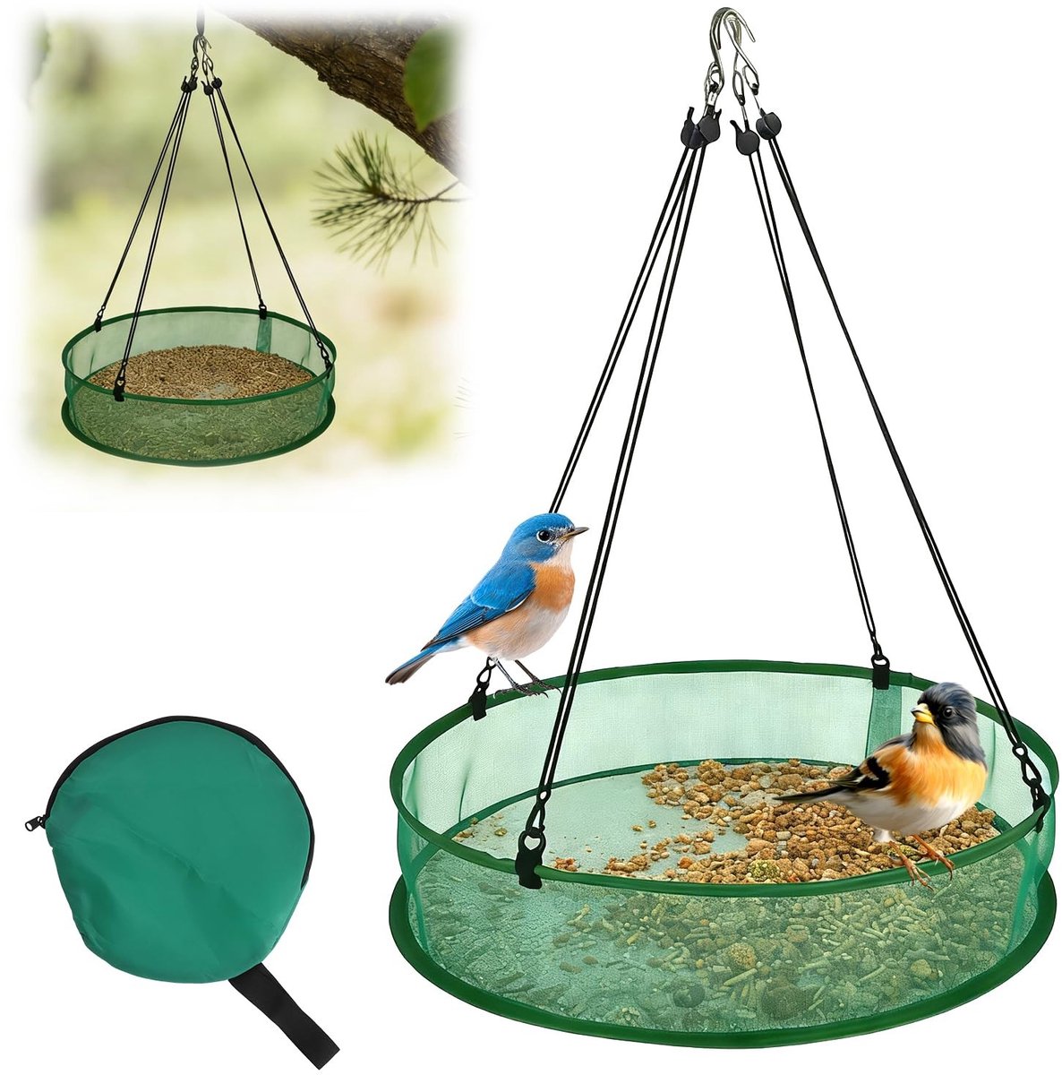 Dailygoods - Vogelvoederhuis om op te hangen, weerbestendige vogelvoederdispenser van glasvezelnet, groot voederhuis voor vogels, 50,8 cm, stabiele voederdispenser, vogels voor tuin, balkon, wilde vogels