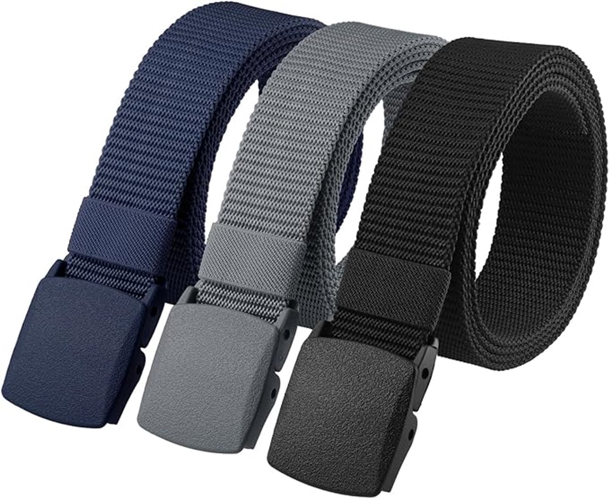 YAGXIG Herenriem - Werkriem - Nylon - Verstelbare riem - Met plastic gesp - Unisex riem - Snel aan te trekken - Voldoet aan de veiligheidseisen van luchthavens - 150cn