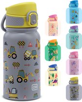 BentOH! RVS Waterfles 350ml voor Kinderen - Trucks - Anti-overloop & Lekvrij – Met Eén Hand te Openen – BPA-vrij & Vaatwasserbestendig