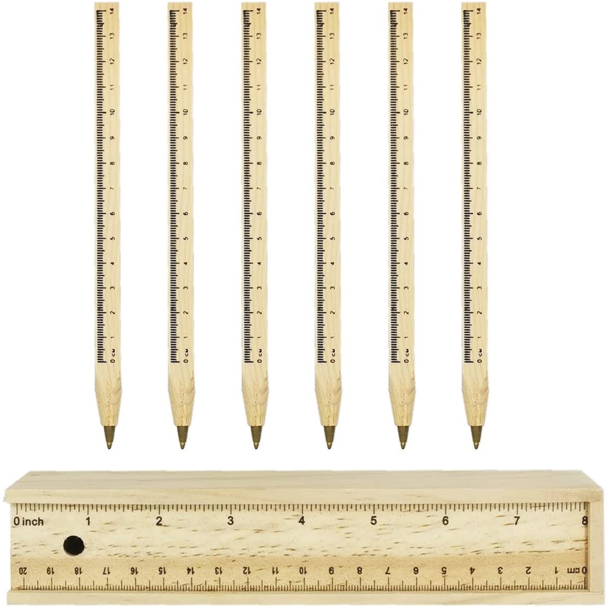 Dailygoods - 6 Stuks Balpen, Wordt Geleverd met Een Houten Etui, Houten Balpen Schrijfinstrument, Houten Balpen Duurzaam, voor Het Dagelijkse Kantoorleven School Thuis Cadeau
