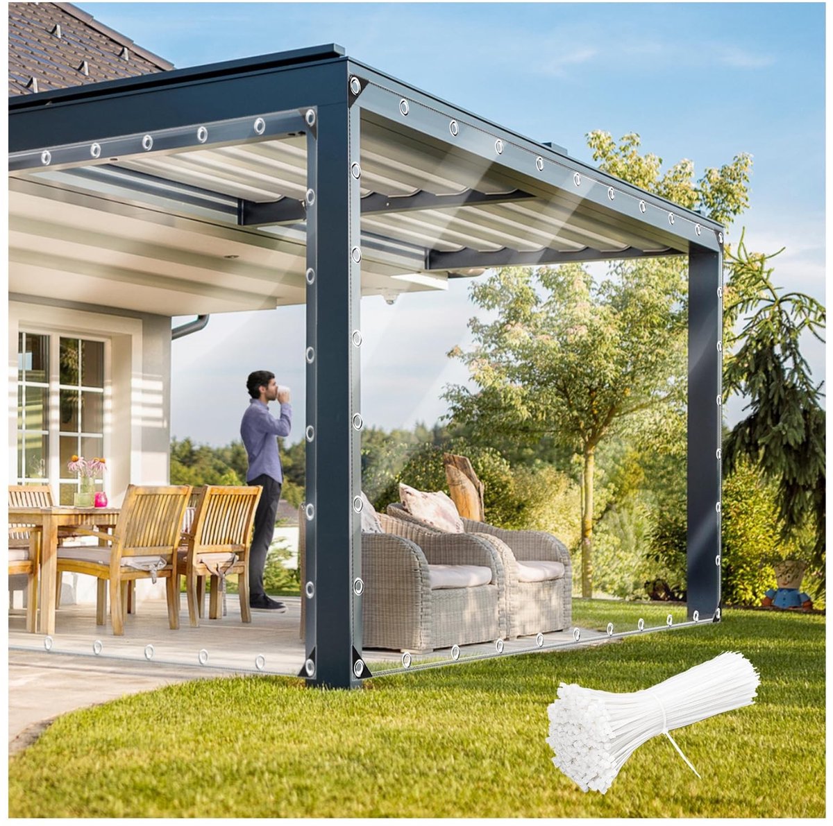Dailygoods- Zeildoek 11,8 Mil Waterdicht - Zware Scheurbestendige Hoes - Roestbestendige Doorvoertules - Afmetingen 8 x 6 Voet - Geschikt voor Kamperen/Terras - Dekzeil