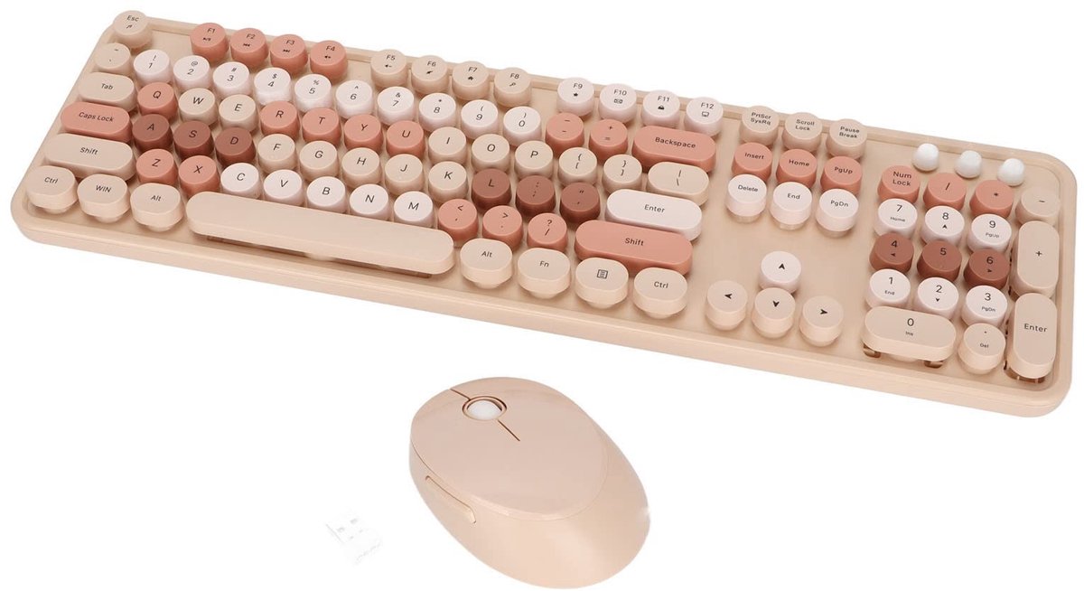 Dailygoods - Draadloos Toetsenbord en Muiscombinatie - Retro Typemachinestijl - Draagbaar en Stil - Zoete Melk Thee Kleur - Geschikt voor T...