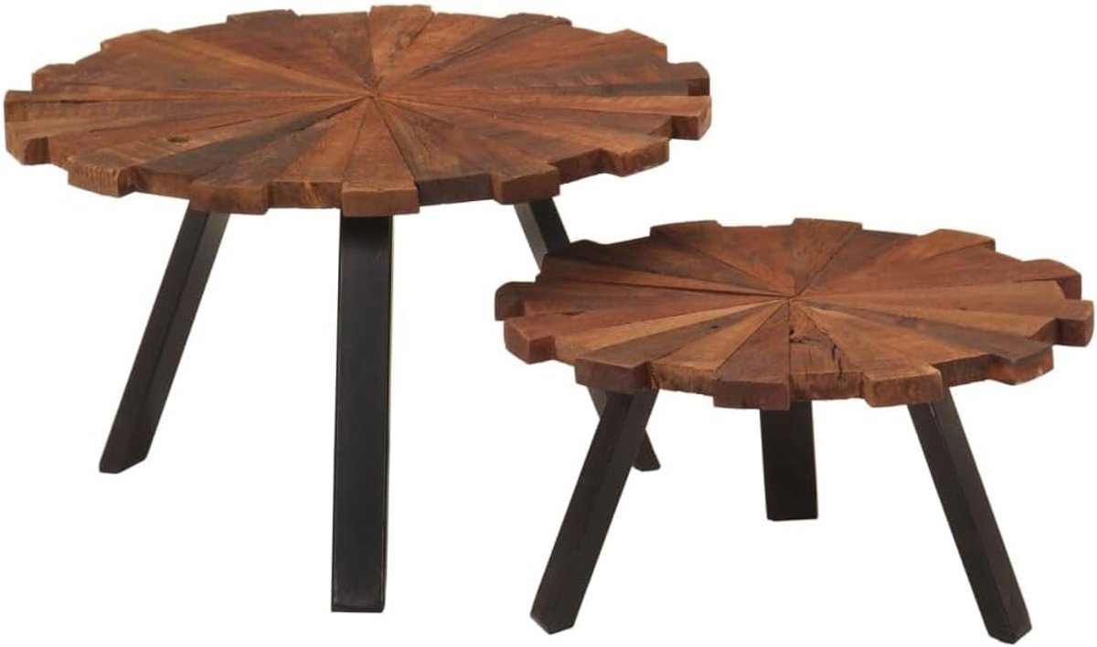 Salontafelset Hout - Bijzettafels Set - Woonkamer Inrichten - Uniek Gerecycled Hout - 54/44 cm - Bruin
