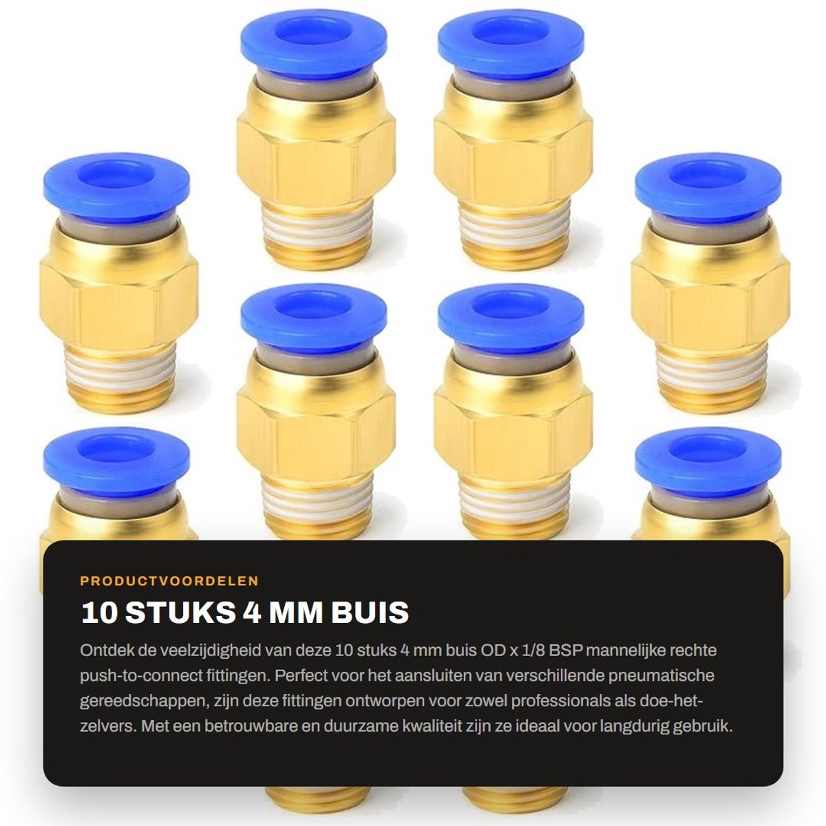Dailygoods- Push-to-connect Fittingen 10 Stuks - 4 mm Buis OD - 1/8 BSP Mannelijk - Duurzaam - Herbruikbaar - Betrouwbare Kwaliteit - Pneumatische Fittingen