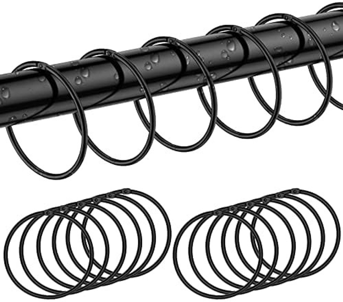 Dailygoods- Douchegordijnringen Set van 12 - Zwarte Metalen Ringen - Roestvrij Staal - Voor Badkamer/Kleedkamer - Glijden Gemakkelijk - Geschikt voor Decoratie - Gordijnhaken