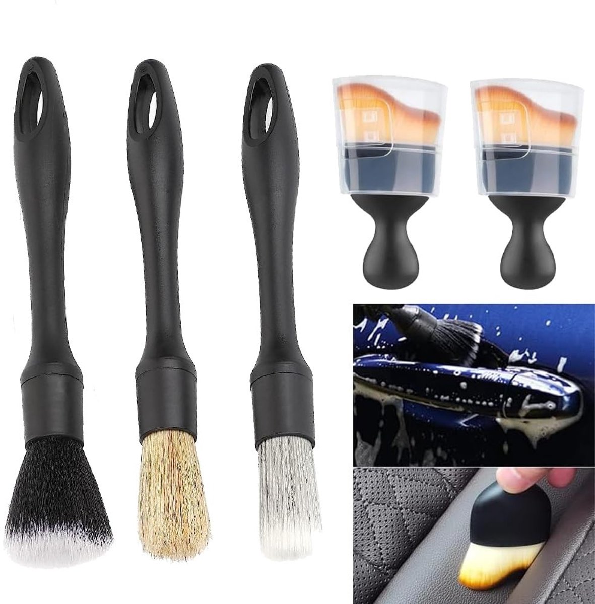 Dailygoods- Auto-detailingborstel set - 5 stuks - Ultrasoft reinigingsborstels - Voor dashboard/middenconsole - Perfecte maat - Verschillende zachtheid - Reinigingsborstel