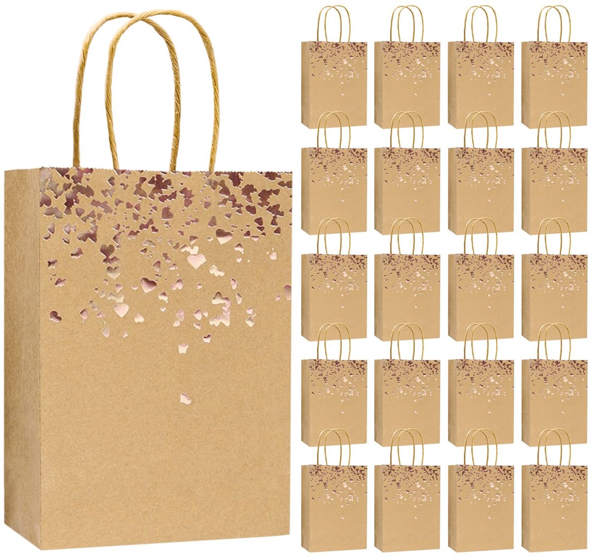 Dailygoods- Geschenktas 20 stuks - Kraftpapier - Bruin - Feestcadeauzakjes - Handvat - Afmetingen 15 x 8 x 21 cm - Cadeauzakjes