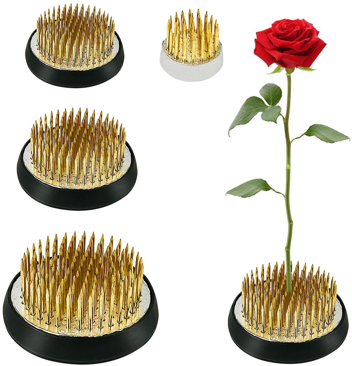 Dailygoods- Ikebana Egel 4 Stuks - Ronde Kenzan - Herbruikbare Bloemkikker - Duurzaam Roestvrij Staal - Antislip Rubberen Afdichting - Stabiliseert Bloemen