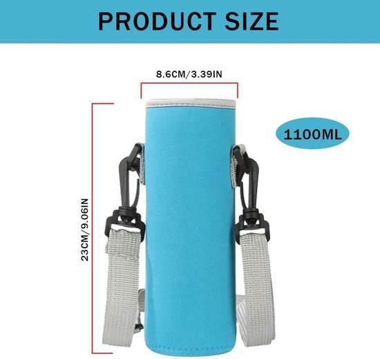 Dailygoods- Flessenhoes Neopreen - Drinkfles Houder 1100 ml - Thermo-Flessenhouder - Waterfleshouder - Schouderriem - Bescherming tegen Krassen - Drinkfleshouder — afbeelding 5