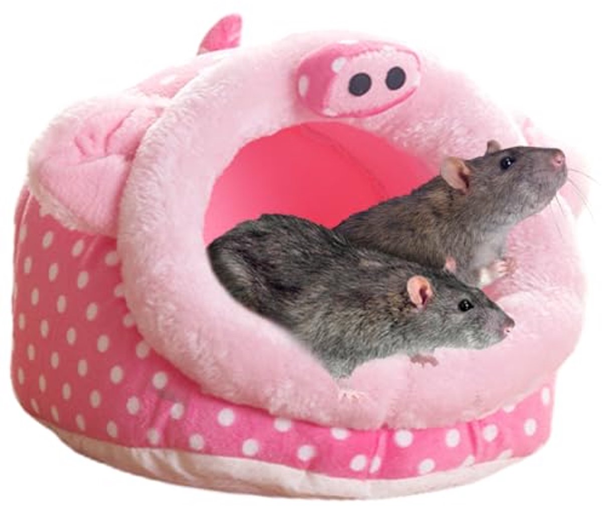 Cavia Huisje -Roze Varken Cavia Huisje XL - Grote Pluche Slaapgrot met Uitneembaar Kussen - Warm Schuilhuis voor Cavia, Fret, Egel en Konijn - 20 x 30 x 27 cm
