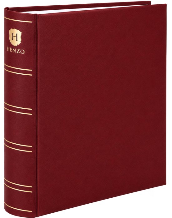 Rood fotoalbum van Henzo met gouden opdruk op de rug.