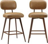 COLAMY - Set van 2 draaibare barkrukken van PU-kunstleer - toonbankhoogte - modern midden-eeuws design - met lage rugleuning en metalen onderstel - geschikt voor keukeneilanden - kleur bruin