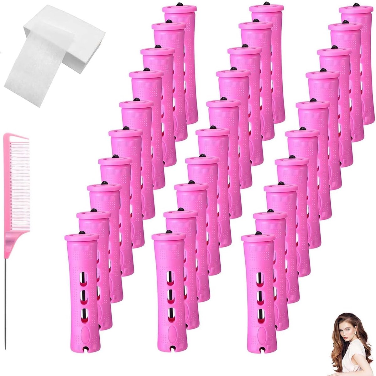 Krulspelden Set - Haarrollers Permanent - Haar Krullen - Compleet met Kam - 61 Stuks - Paars